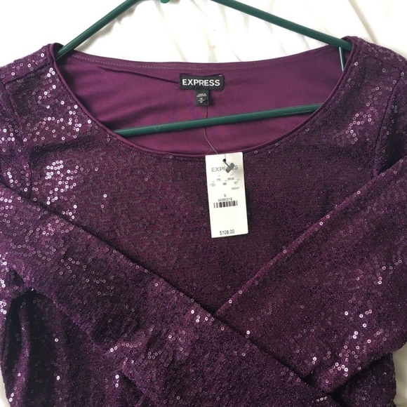 BRAND NEW NWT Express Purple Sequin Women's Dress - Picture 4 of 6